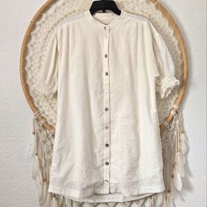Hansen & Gretel Cream Button Down Puff Sleeve Gauzy Cotton Shirt Dress Size M